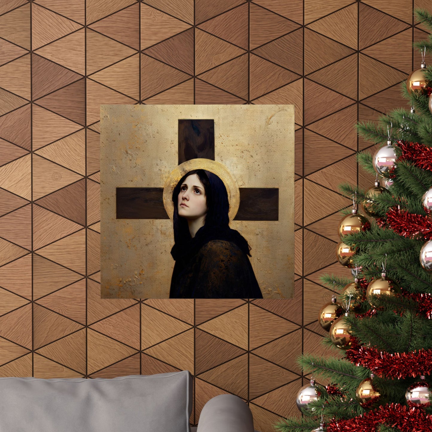 Our Lady of the Cross - Mother Mary  - Our Lady of the Crucifix - Marian Art  - Sanctified Souls Print - Multiple Sizes - Premium Posters