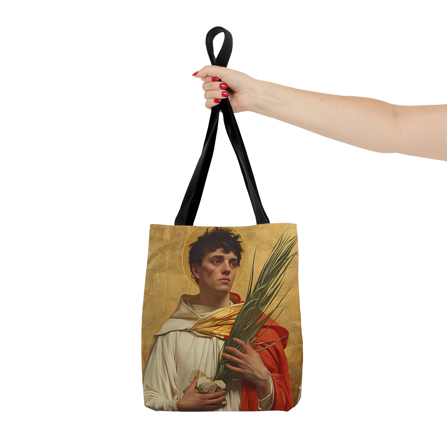 Saint Stephen Tote Bag - Large Medium Small Faith Art Bag - Re usable Tote Purse - Double Sided - Catholic Art Bag