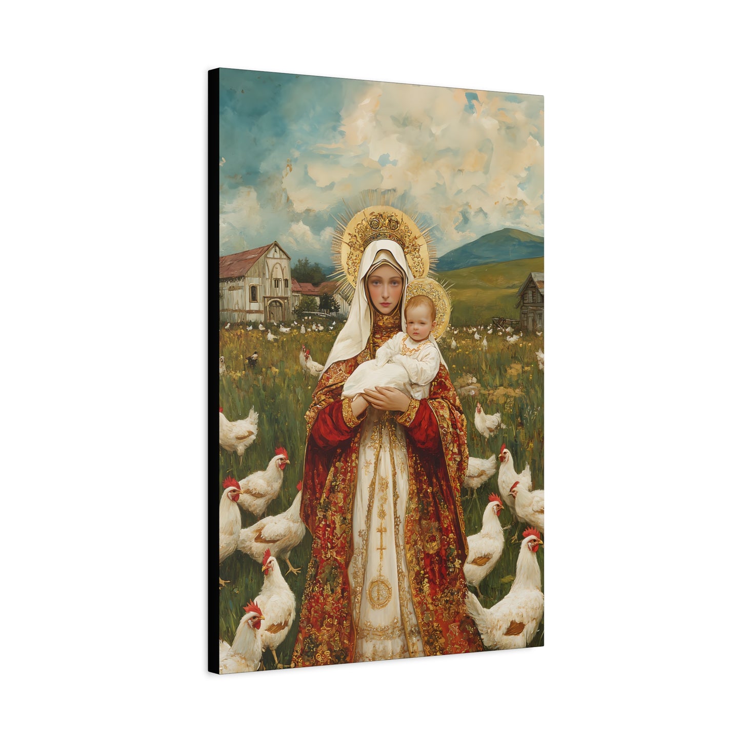 Our Lady of the Hens: Protector of the Humble Flock - Museum Wrapped Canvas - Print - Religious Art for your Home - Christian print