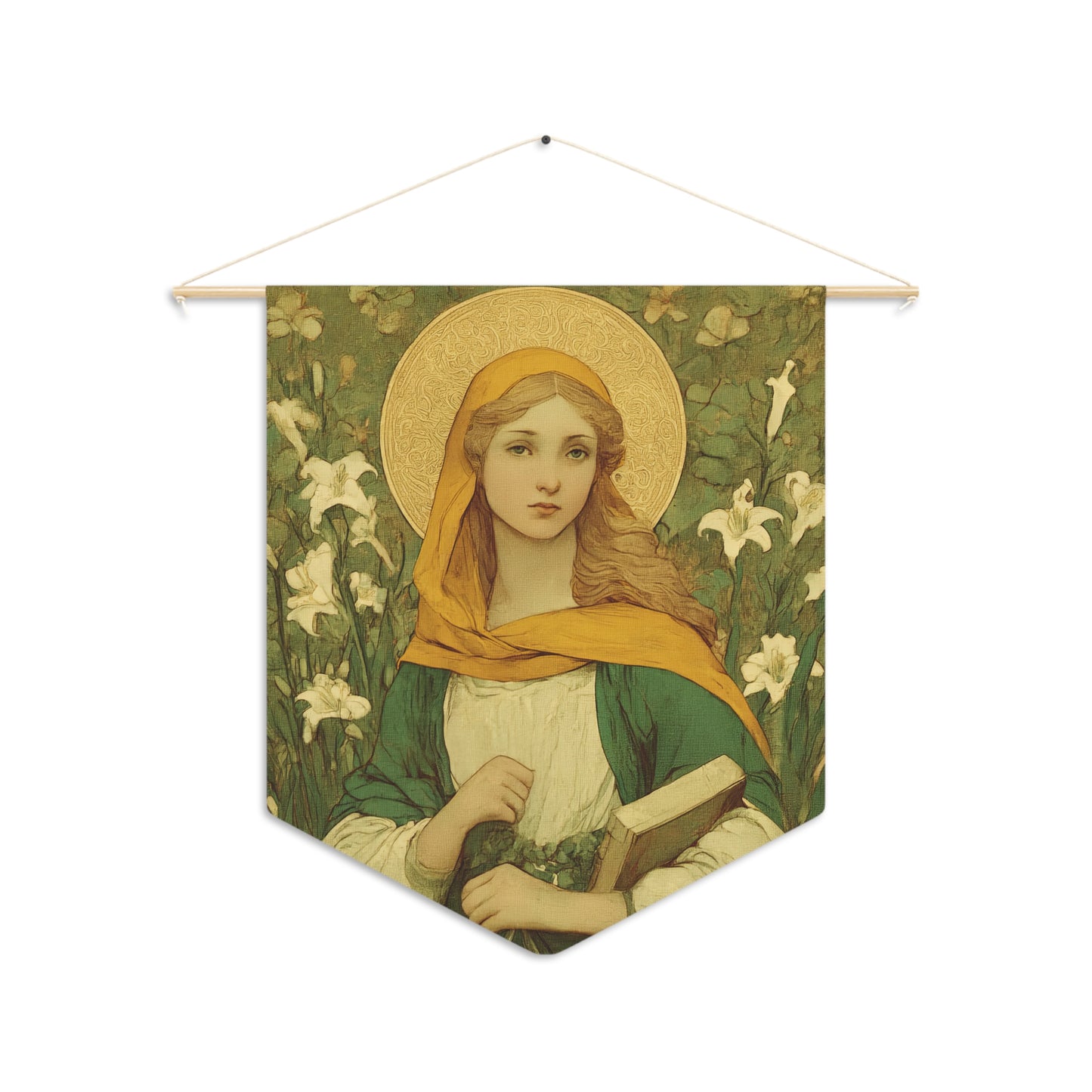 Saint Dymphna Pennant / Banner / Wall Hanging - Prayer room art - Catholic Home - 18" x 21"