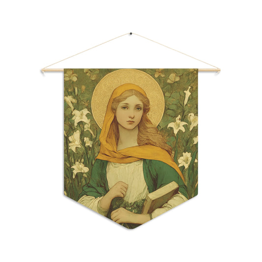 Saint Dymphna Pennant / Banner / Wall Hanging - Prayer room art - Catholic Home - 18" x 21"