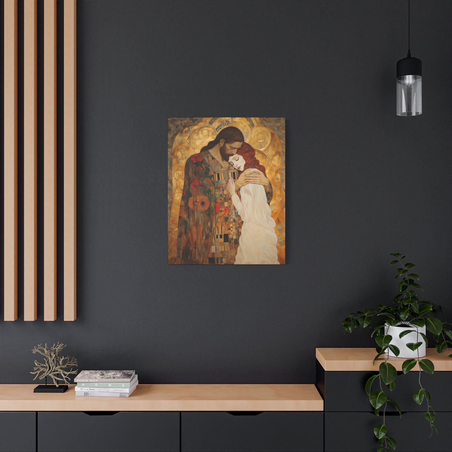 Christ Embracing Mary Magdalene Museum Wrapped Canvas - Sanctified Souls Print -Based on Klimt's The Kiss - Religious Catholic Art