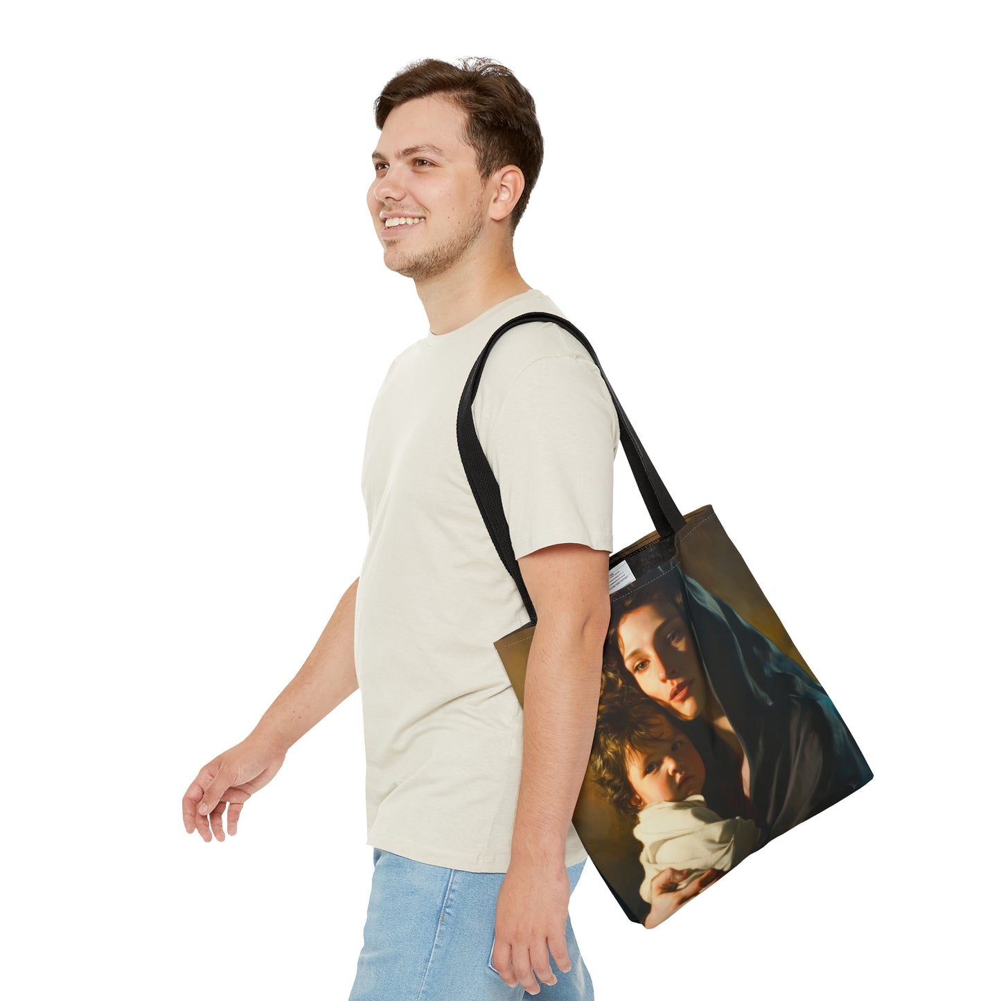 A mother's Gentle Embrace - Mary and The Christ Child Tote Bag - Large Medium Small Faith Art Bag - Catholic Faith Purse