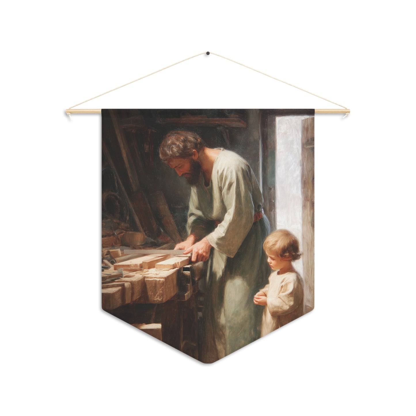Saint Joseph the Worker Pennant / Banner / Wall Hanging - Prayer room art - Catholic Home - 18" x 21"