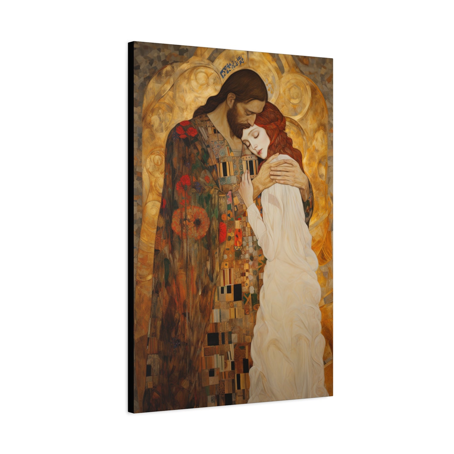 Christ Embracing Mary Magdalene Museum Wrapped Canvas - Sanctified Souls Print -Based on Klimt's The Kiss - Religious Catholic Art