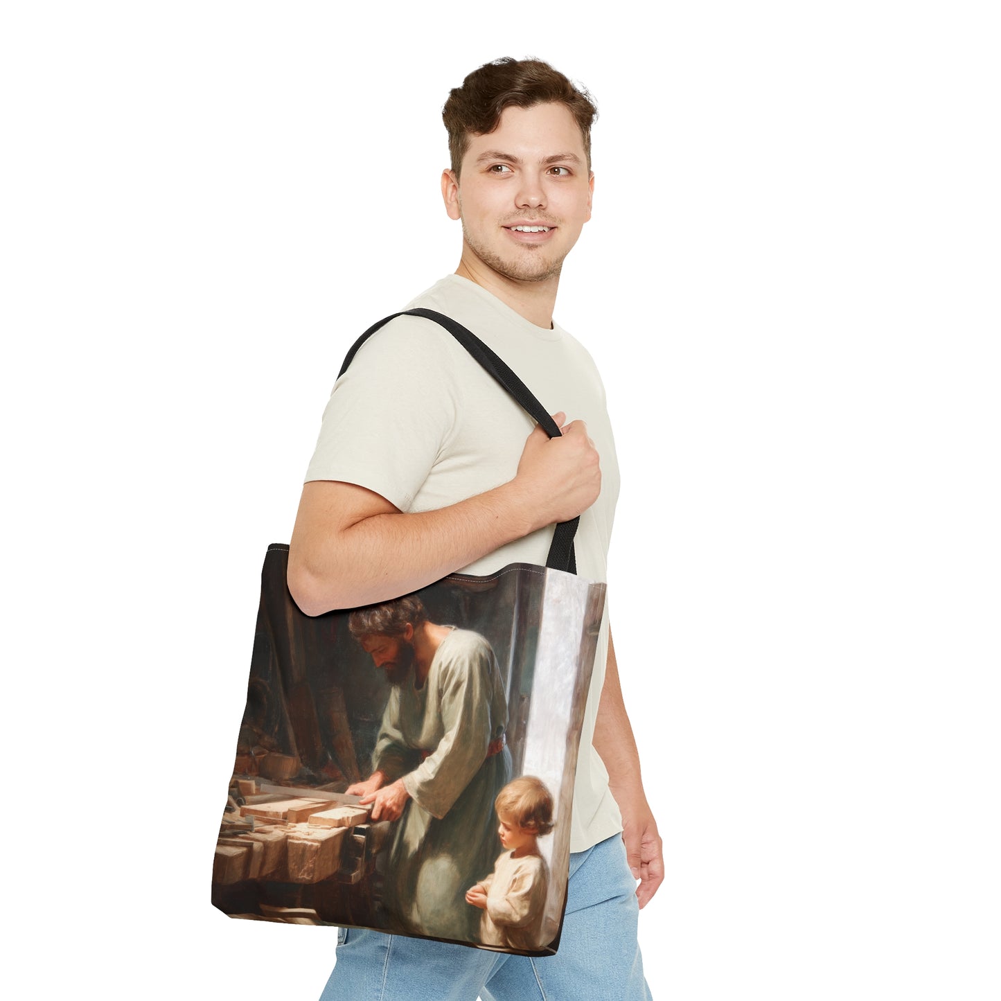 Saint Joseph the Worker Tote Bag - Large Medium Small Faith Art Bag - Catholic Faith Purse - Double Sided