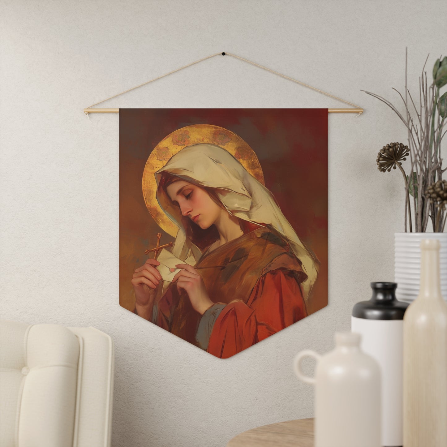 Saint Phoebe Pennant / Banner / Wall Hanging - Prayer room art - 18" x 21" - Catholic prayer Religious - Large Print