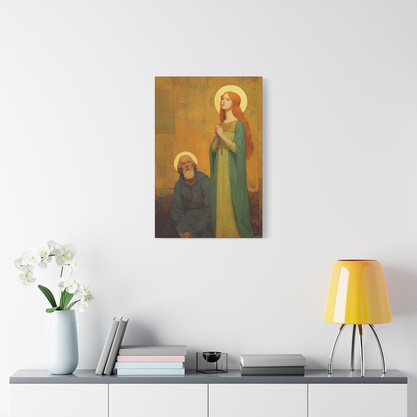 Saints Justina and Cyprian - Multiple Sizes - Catholic Home art - Museum Wrapped Canvas - Sanctified Souls Print - Catholic Martyr Art