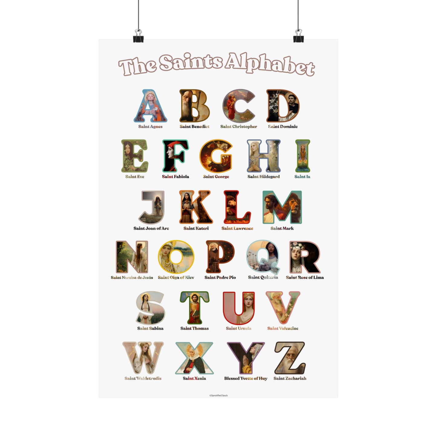 Catholic Saints ABC Print - Alphabet Poster - A to Z Saints Wall Art - Catholic Saints Chart- Classroom / Homeschool - Saints of the Church