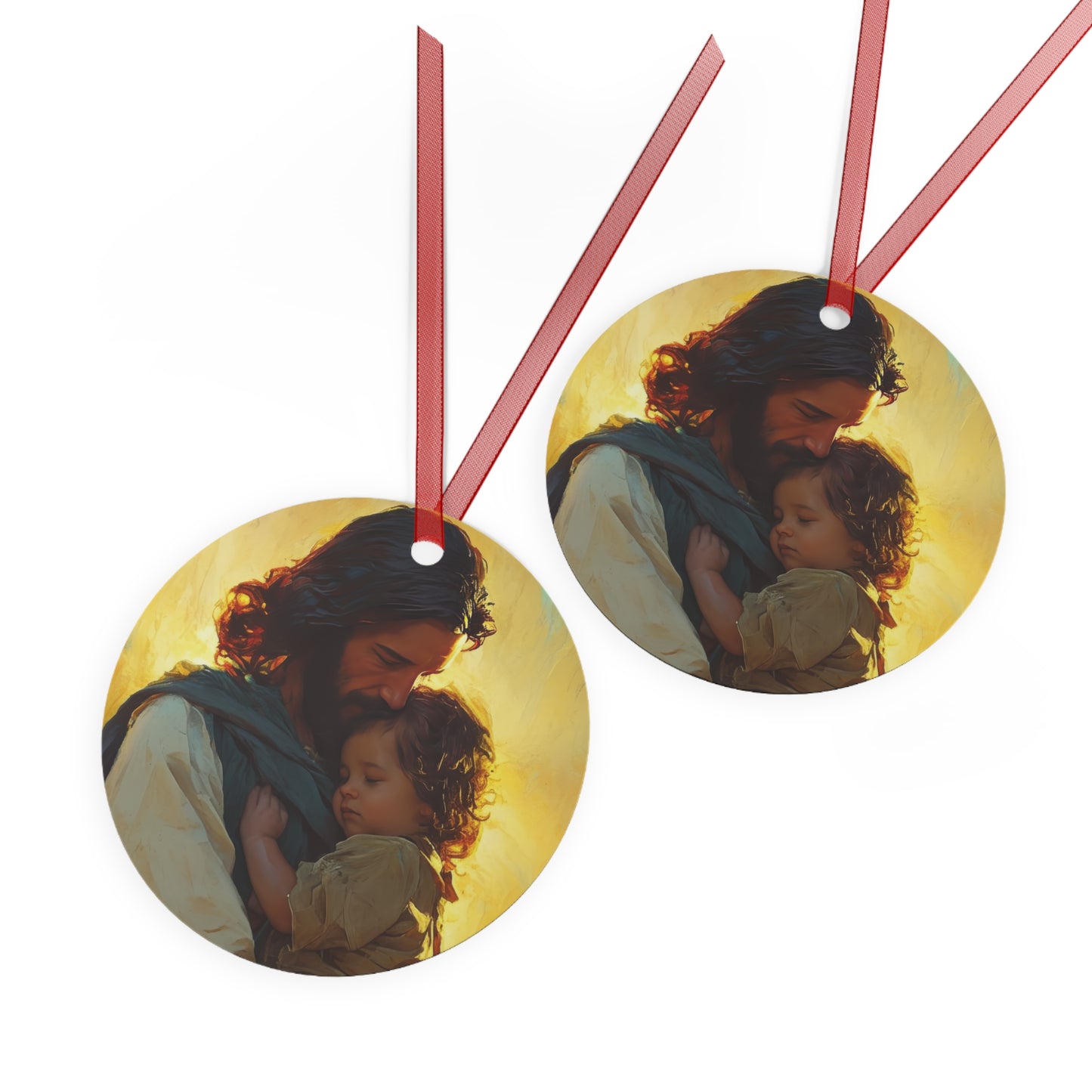 Divine Protector of the Innocent - Christ and Child Metal Ornament - Religious Holiday Christmas Ornament and Keepsake - Catholic Keepsake
