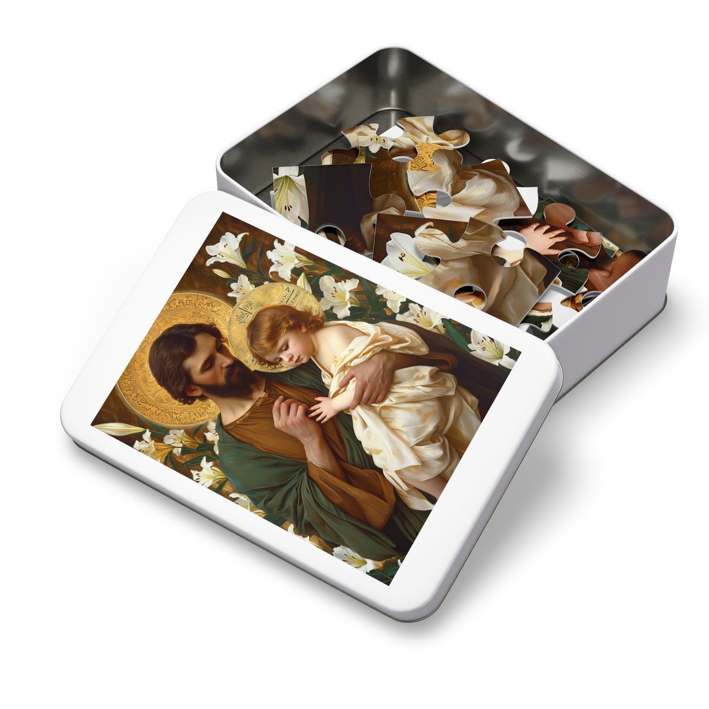 Saint Joseph and the Christ Child - Puzzle and Keepsake Tin - Religious Jigsaw Puzzle (30, 110, 252, 500,1000-Piece) - Religious Puzzle