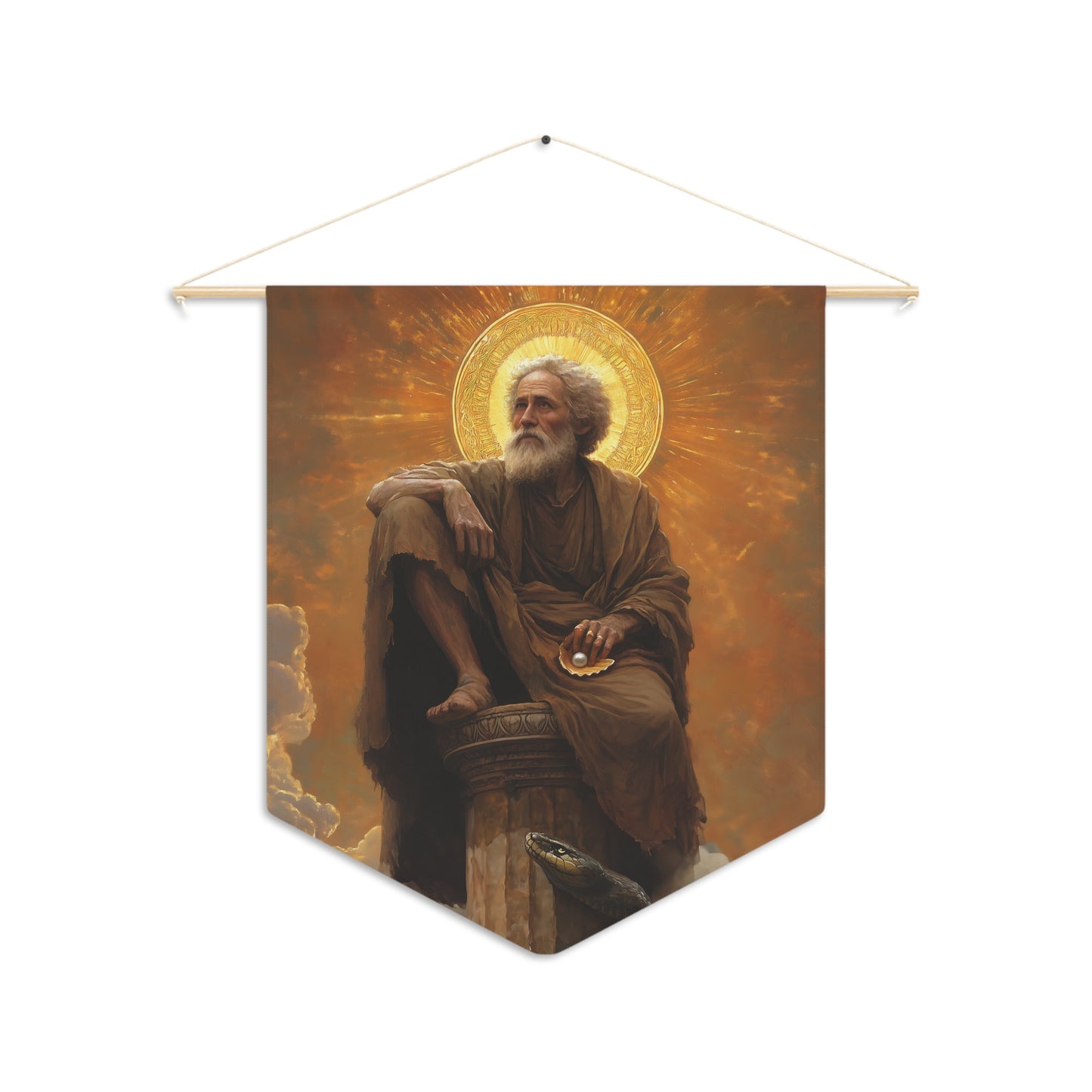 Saint Simeon Stylites Pennant / Banner / Wall Hanging - Prayer room art - 18" x 21" - Catholic prayer Religious - Large Print Home Decor