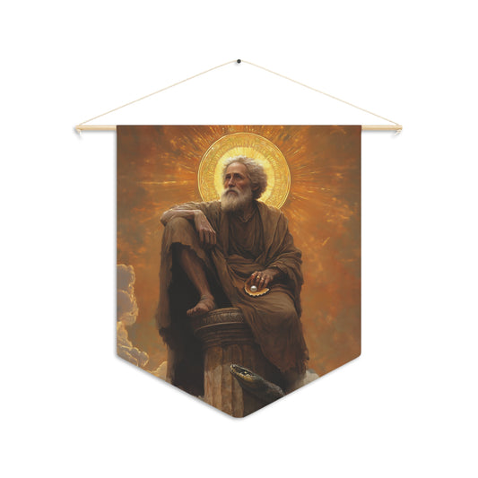 Saint Simeon Stylites Pennant / Banner / Wall Hanging - Prayer room art - 18" x 21" - Catholic prayer Religious - Large Print Home Decor