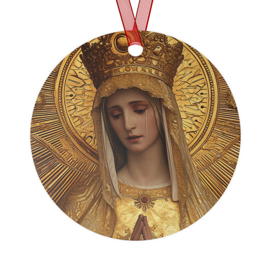 Gate of Eternity - The Golden Mary - Tribute to Our Lady of the Gate of Dawn Metal Ornament - Religious Holiday Christmas Keepsake