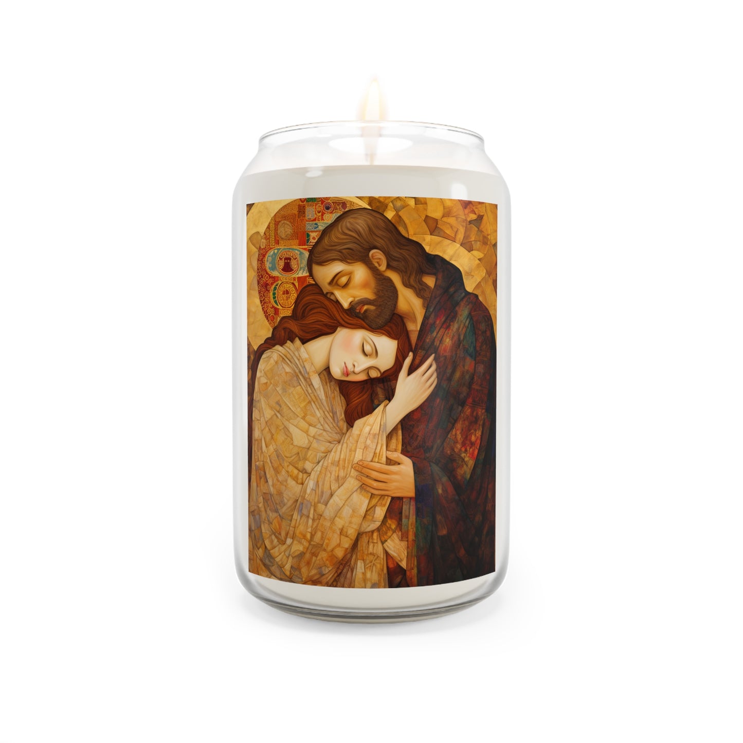 Healing Love Scented Prayer Candle, 13.75oz - Tall Size Natural Soy - Styled as Klimt's The Kiss - Embrace of Christ and Mary Magdalene