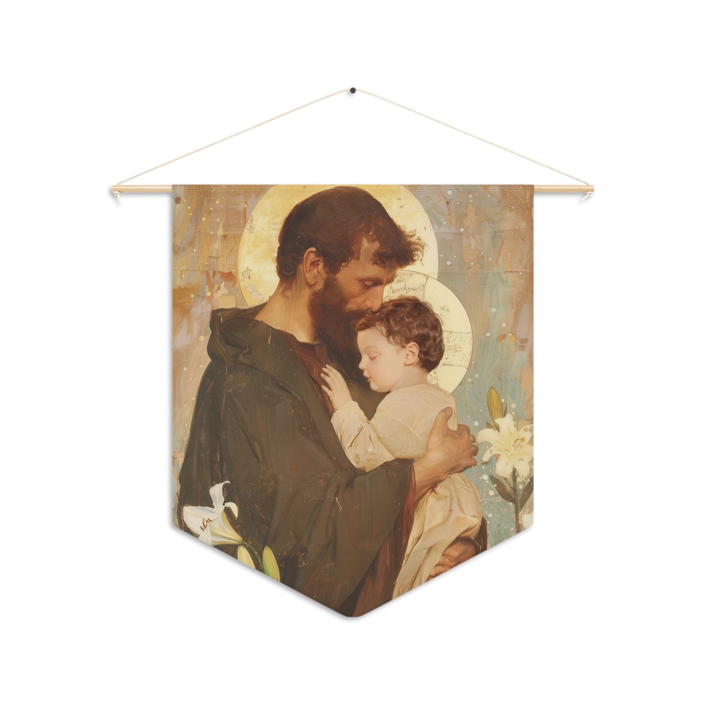 Saint Joseph and the Christ Child Pennant / Banner / Wall Hanging - Prayer room art - Catholic Home - Saint Art for your home - 18" x 21"