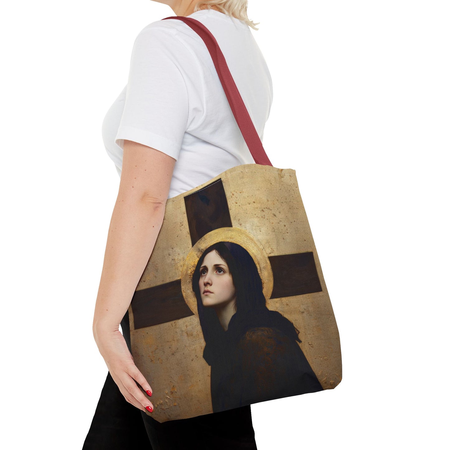 Our Lady of the Cross - Mother Mary  - Our Lady of the Crucifix - Marian Art - Tote Bag - Large Medium Small Faith Art Bag - Tote Purse