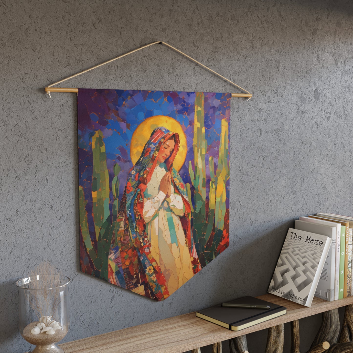 Radiant Light of Our Lady of Guadalupe Pennant / Banner / Wall Hanging - Prayer room art - 18" x 21" - Catholic Gift