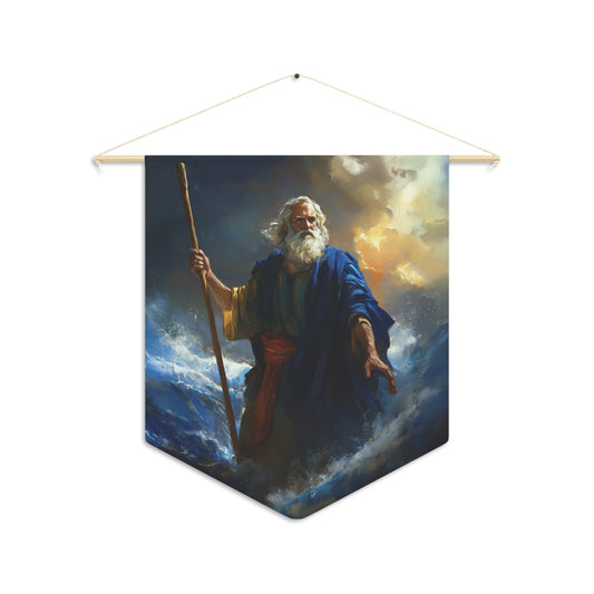 Moses Before the Trembling Sea - Wall Banner / Wall Hanging - Christian Art - Prayer room - 18" x 21"