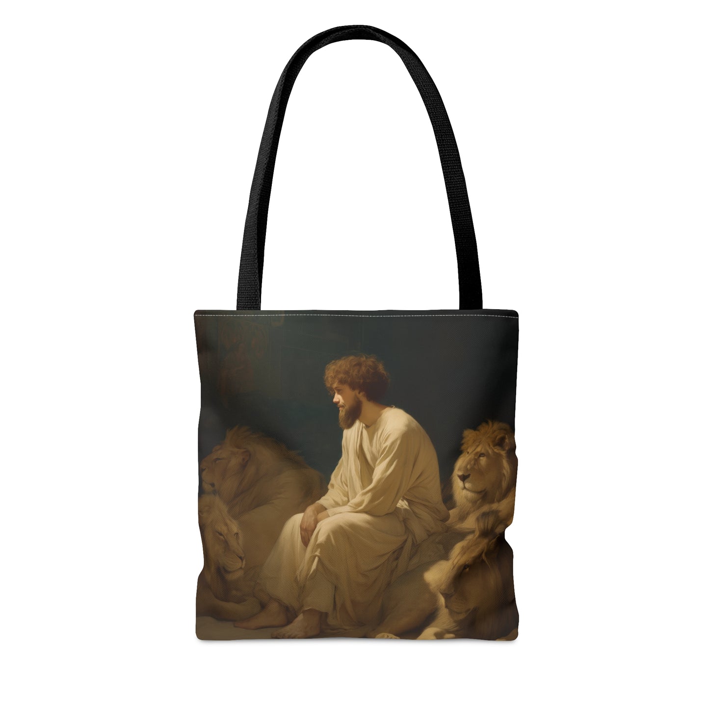 Faith Amid the Beasts - Daniel in the Lions Den Tote Bag - Large Medium Small Faith Art Bag - Bible Study Faith Purse - Double Sided