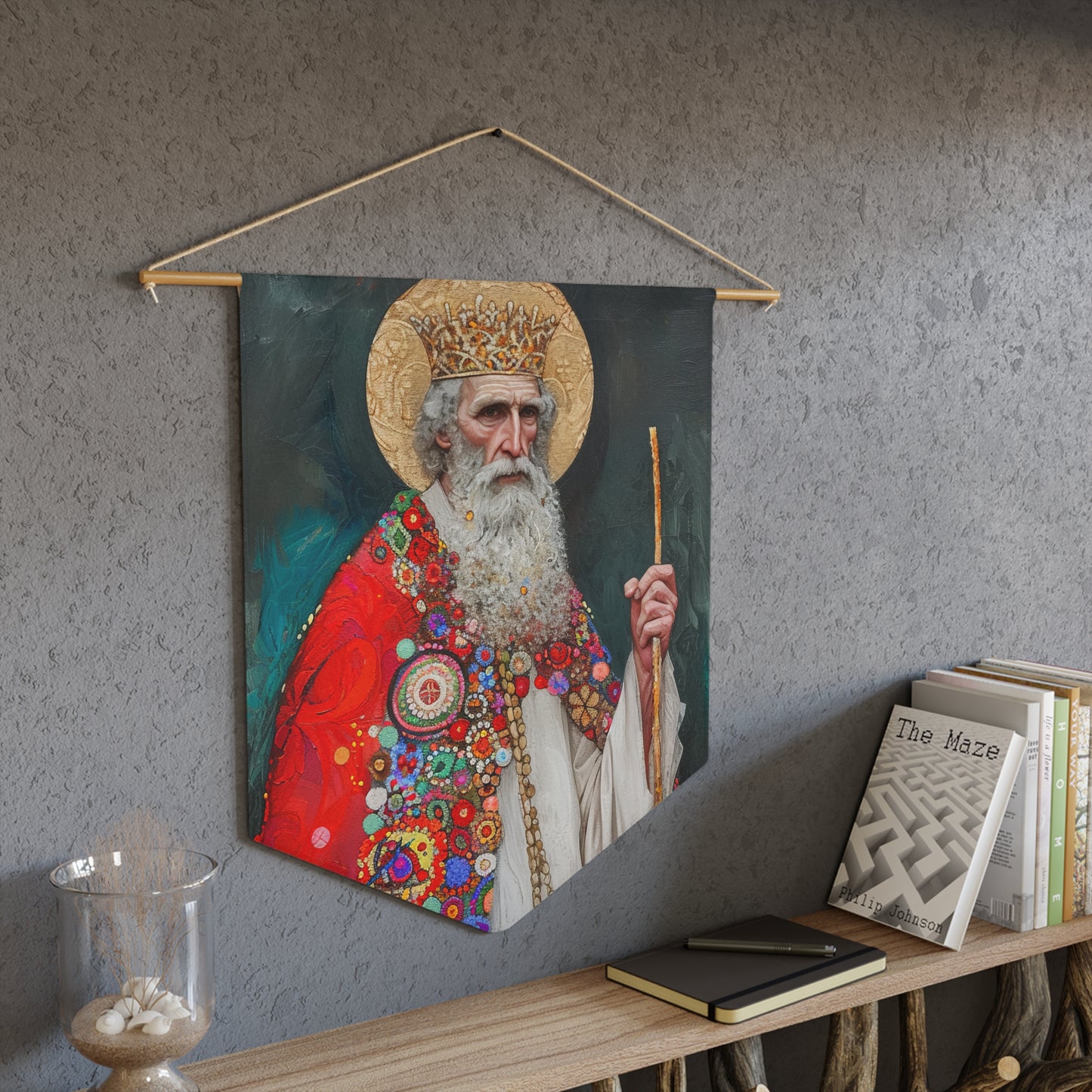 Saint Richard the Pilgrim Pennant / Banner / Wall Hanging - Prayer room art - Catholic Home Art - Large Saint Art for your home - 18" x 21"