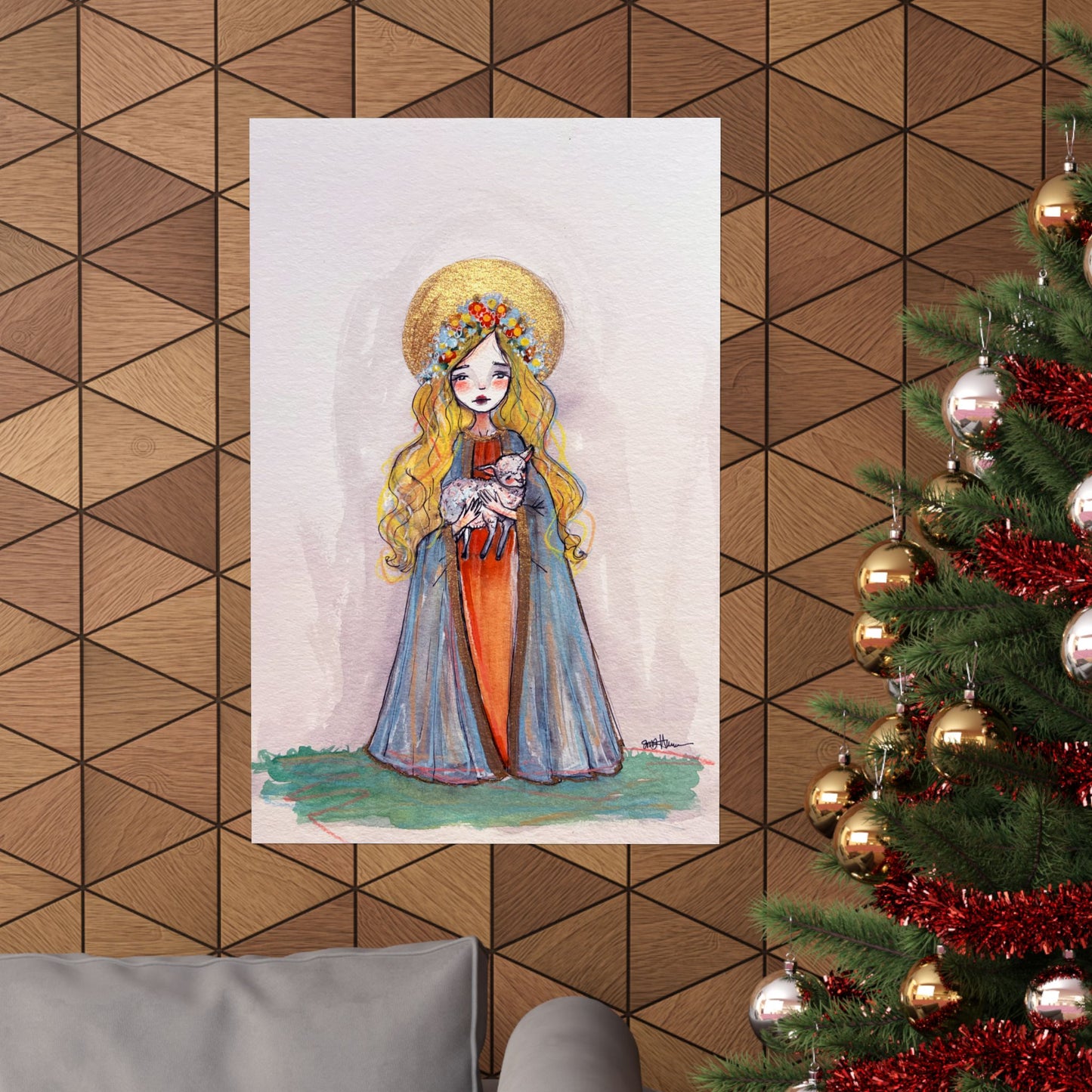 Saint Agnes of Rome Catholic Art Print | Hand-Drawn Watercolor Sacred Artwork | Christian Devotional Wall Art Religious Poster