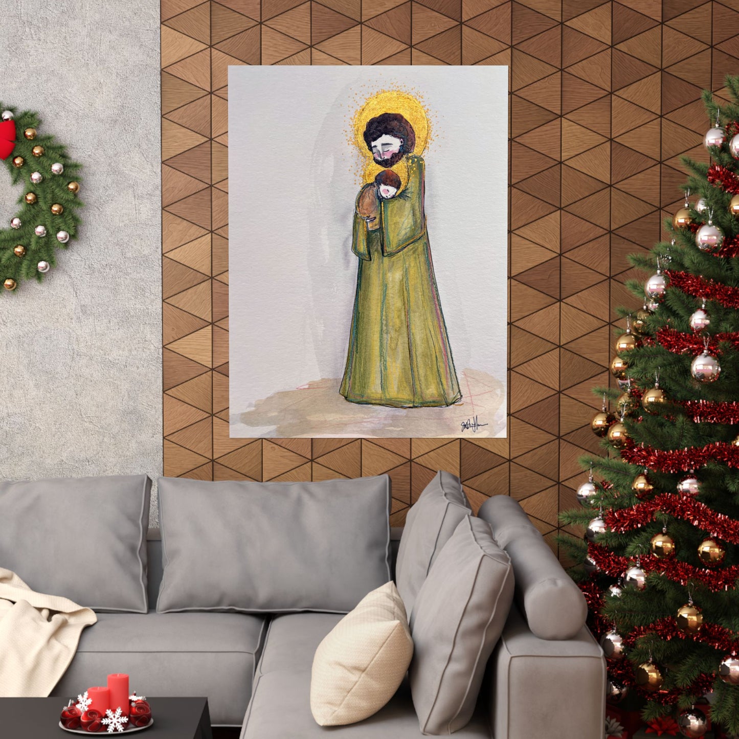 Saint Joseph and Child Jesus Catholic Art Print | Hand-Drawn Watercolor Sacred Artwork | Christian Devotional Wall Art