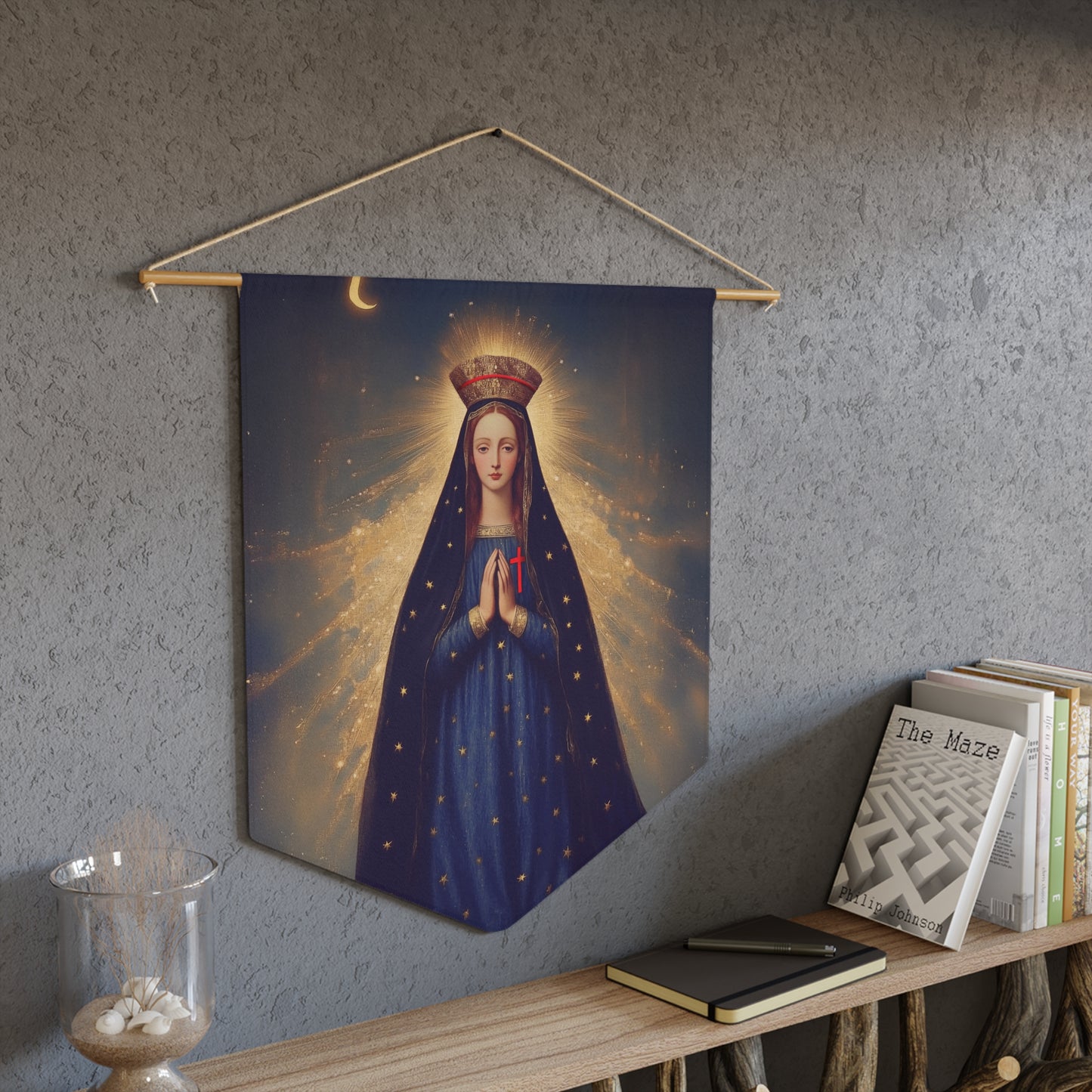 Our Lady of Pontmain Pennant / Banner / Wall Hanging - Prayer room art - 18" x 21" - Catholic - Large Banner - Gifts for Catholics