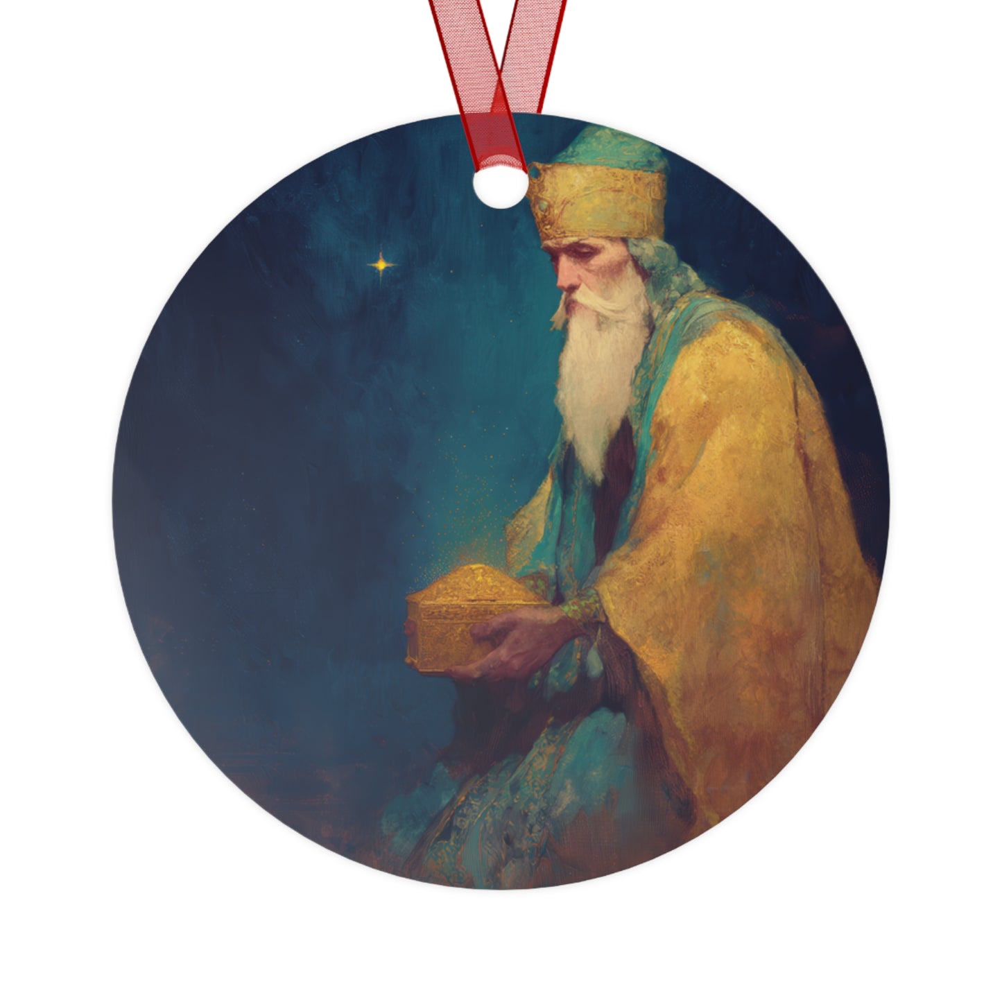 Caspar and the Offering of Worship - 3 Wise Men Metal Ornament - Religious Holiday Christmas Ornament and Keepsake - Prayer Ornament
