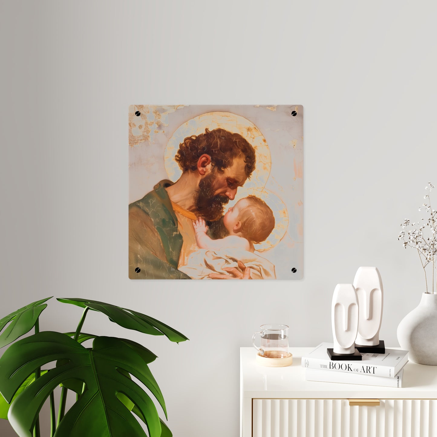 Saint Joseph, Pillar of the Holy Family Acrylic Wall Art Panel - Ready to Hang Acrylic Print - Catholic Saint - The Christ Child and Joseph
