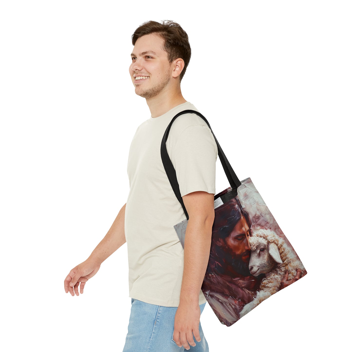Jesus and the Little Lamb Tote Bag - Large Medium Small Faith Art Bag - Catholic Faith Purse - Religious Carry All