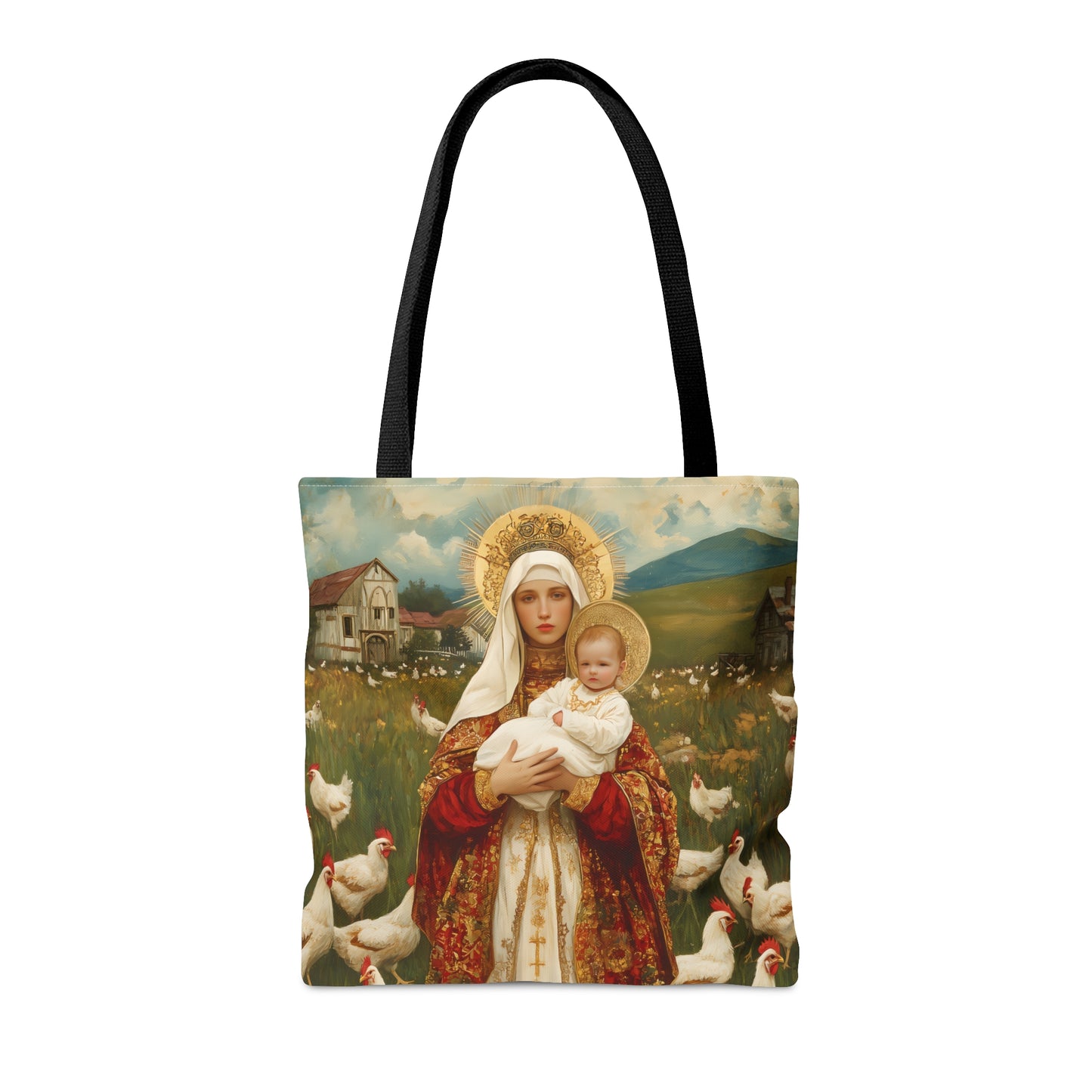 Our Lady of the Hens: Protector of the Humble Flock Tote Bag - Large Medium Small Faith Art Bag - Catholic Faith Purse - Religious