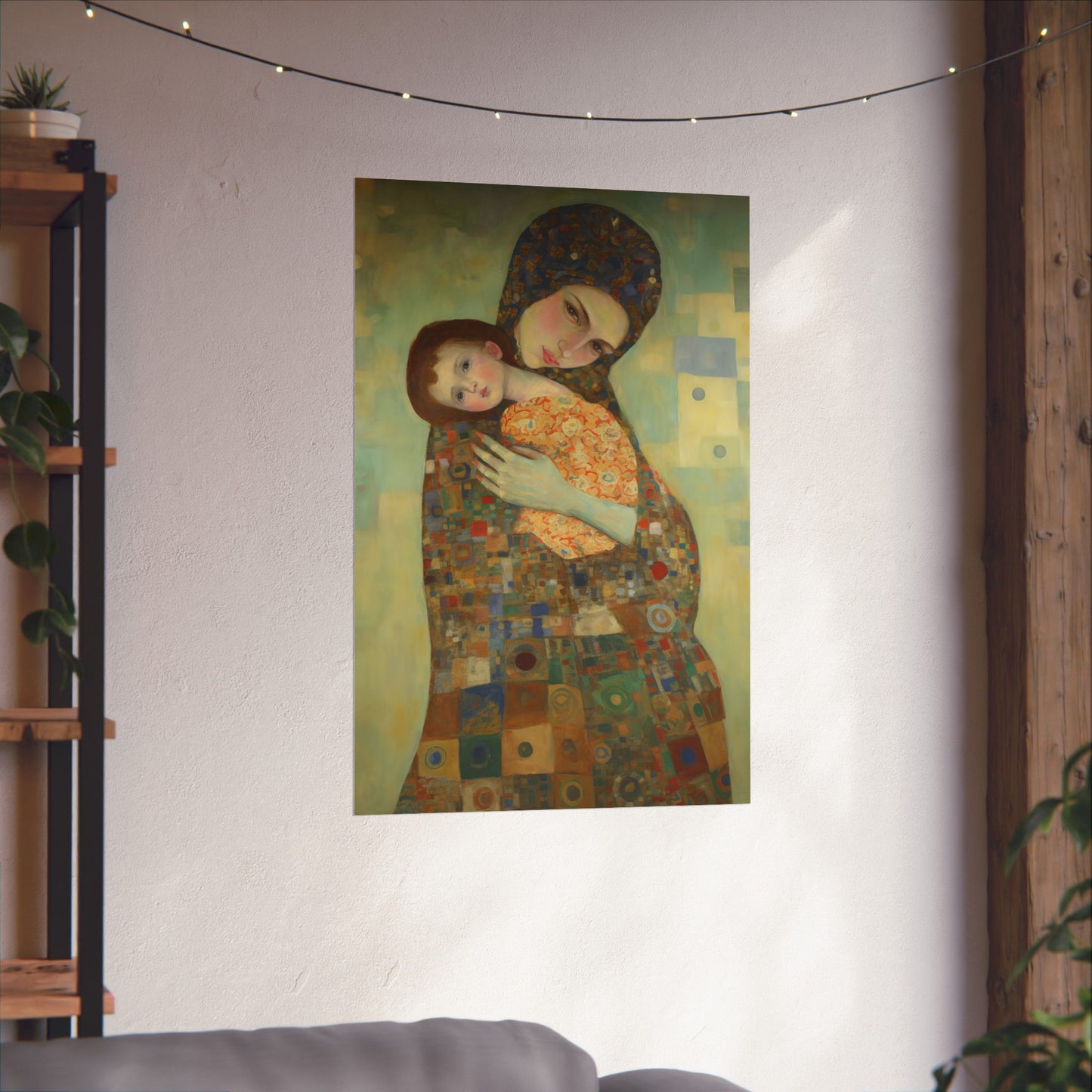 Cherished Blessing - Mary with Her Son - Based on Gustav Klimt's The Kiss - Multiple Sizes - Premium Matte Vertical Posters - Christ Child