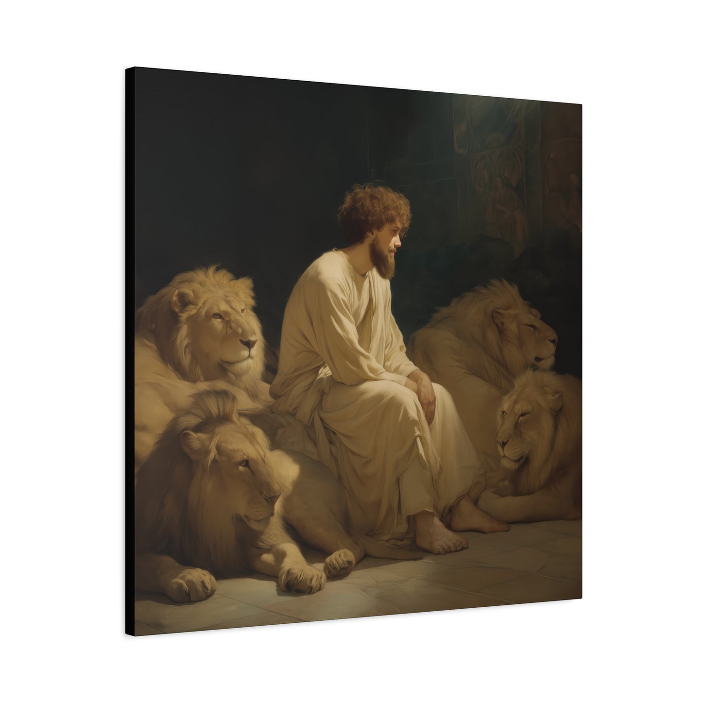 Faith Amid the Beasts - Daniel in the Lions Den -  Museum Wrapped Canvas - Sanctified Souls Print - Religious Art for your Home