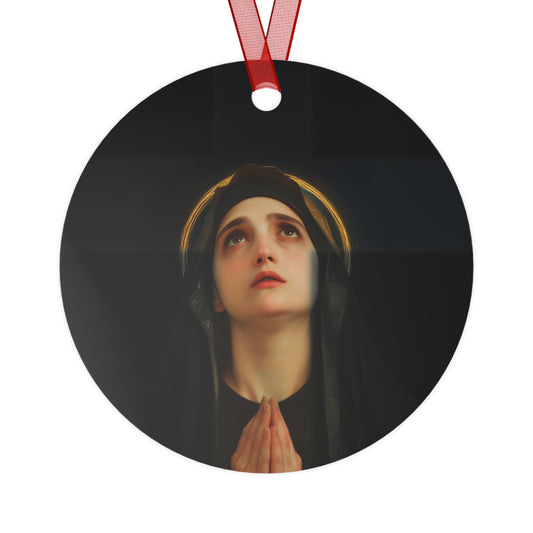 Our Lady of the Cross - Mother Mary  - Our Lady of the Crucifix - Marian Art - Metal Ornament - Religious Holiday Christmas Ornament