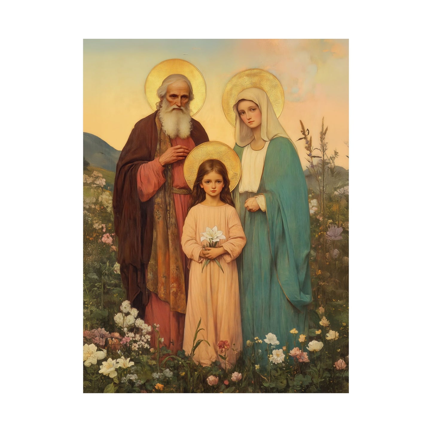 Saints Joachim and Anne with Young Mary - Sanctified Souls Print - Multiple Sizes - Premium Matte Vertical Posters
