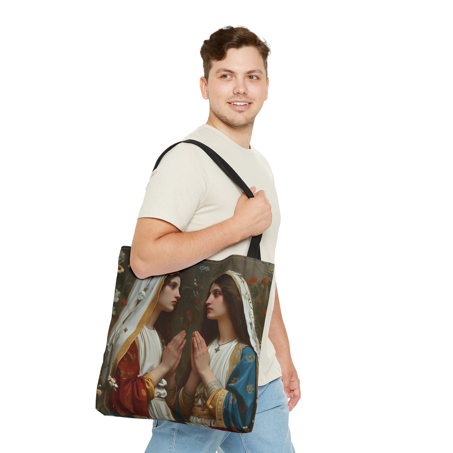 Saints Emiliana and Trasilla Tote Bag - Large Medium Small Faith Art Bag - Re usable Tote Purse - Double Sided - Catholic Art Bag