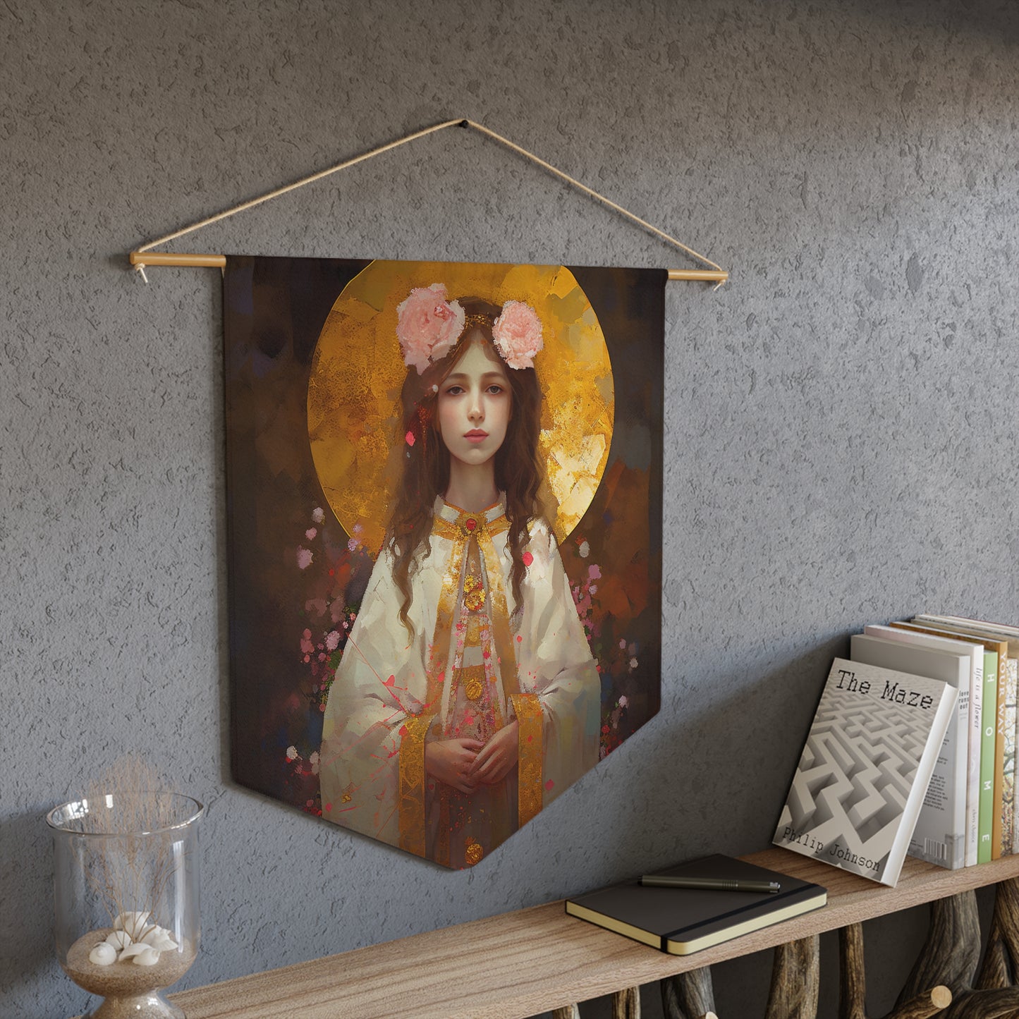 Saint Philomena Wall Banner / Wall Hanging - Unique Religious Art for your home - Prayer room - Catholic Home Art - 18" x 21"