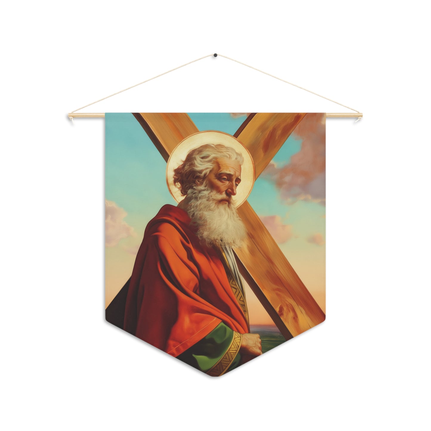 Saint Andrew the Apostle Pennant / Banner / Wall Hanging - Prayer room art - 18" x 21" - Catholic prayer Religious - Large Print