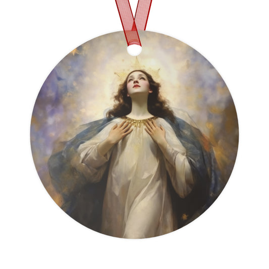 The Assumption of Mary Metal Ornament - Religious Holiday Christmas Ornament and Keepsake - Double sided Keepsake Religious Ornament