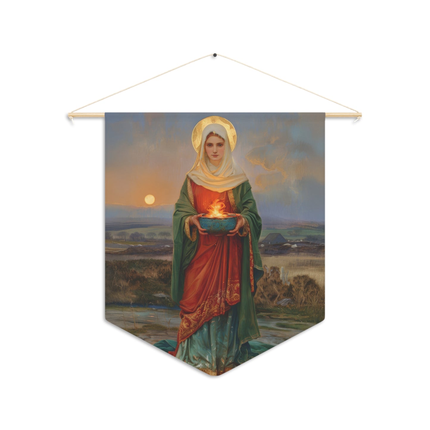 Saint Brigid of Ireland / Kildare Pennant / Banner / Wall Hanging - Prayer room art - 18" x 21" - Catholic prayer Religious - Large Print