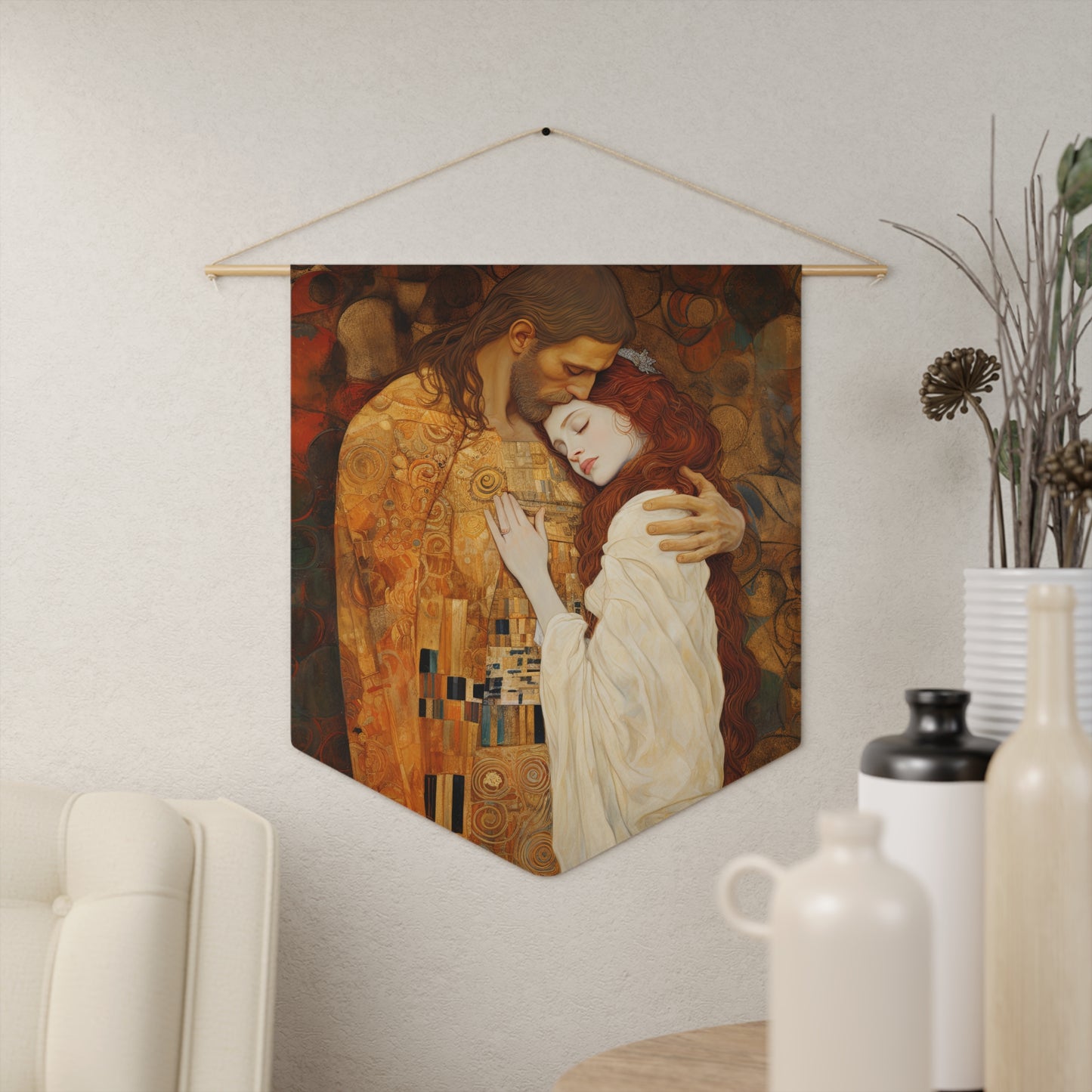 Transcendent Devotion: Christ Embracing Mary Magdalene Wall Banner / Hanging - Prayer Art - 18" x 21"