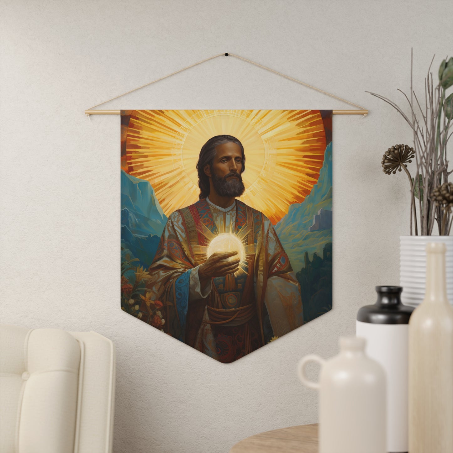 Saint Benignus of Dijon Wall Banner / Wall Hanging - Prayer room art - Catholic Home Art - Large Saint Art for your home - 18" x 21"