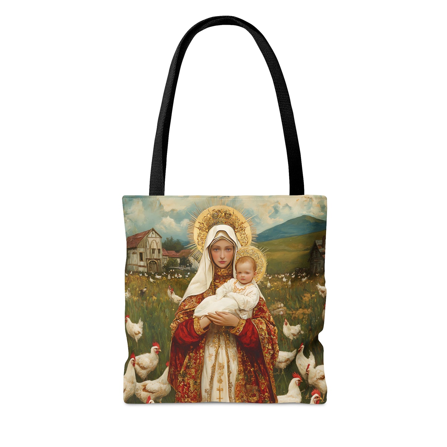 Our Lady of the Hens: Protector of the Humble Flock Tote Bag - Large Medium Small Faith Art Bag - Catholic Faith Purse - Religious