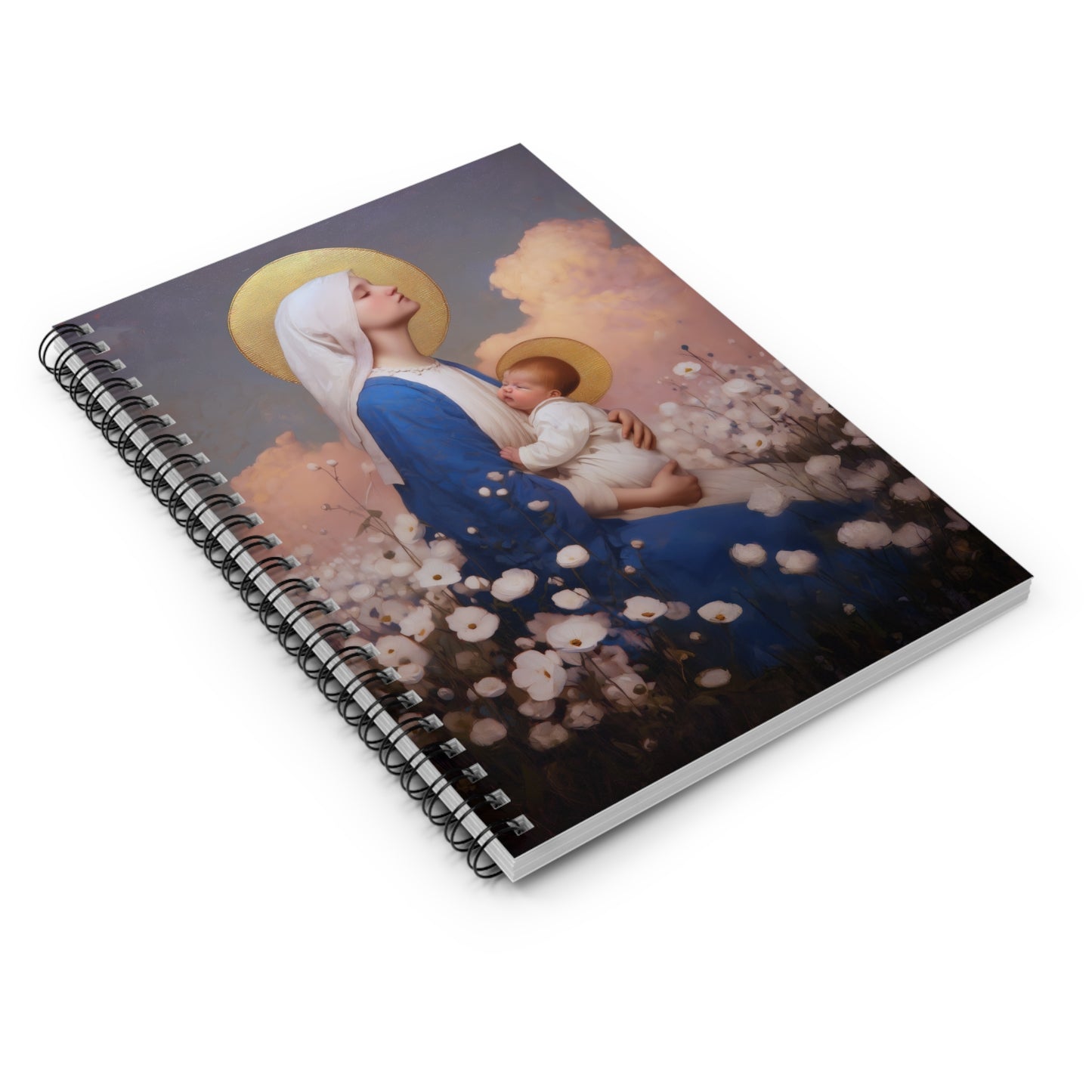 Our Lady Among the Flowers - Sanctified Souls Art - Religious Based Notebook - Spiral Notebook - Prayer journal - Catholic Saint Art