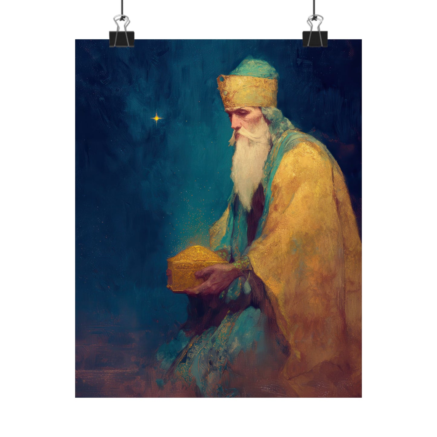 Caspar and the Offering of Worship - 3 Wise Men - Sanctified Souls Print - Multiple Sizes - Premium Matte Vertical Posters