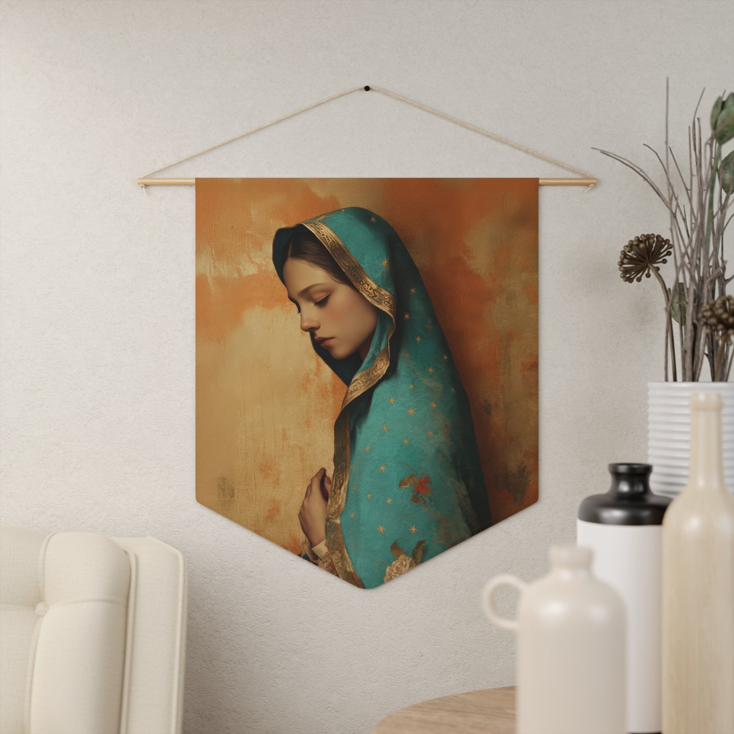 Our Lady of Guadalupe - Wall Banner / Wall Hanging - Christian Art - Prayer room - 18" x 21"