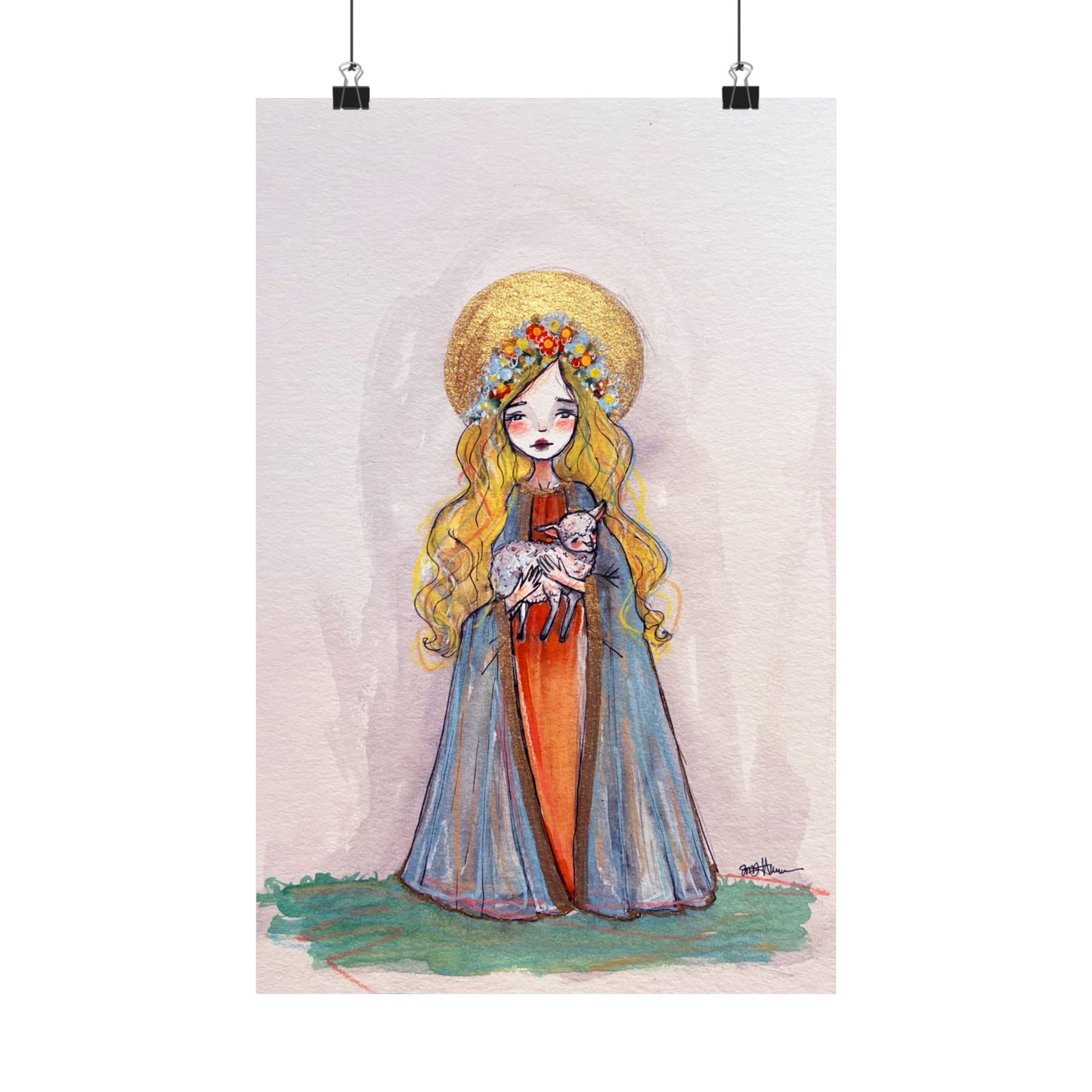 Saint Agnes of Rome Catholic Art Print | Hand-Drawn Watercolor Sacred Artwork | Christian Devotional Wall Art Religious Poster