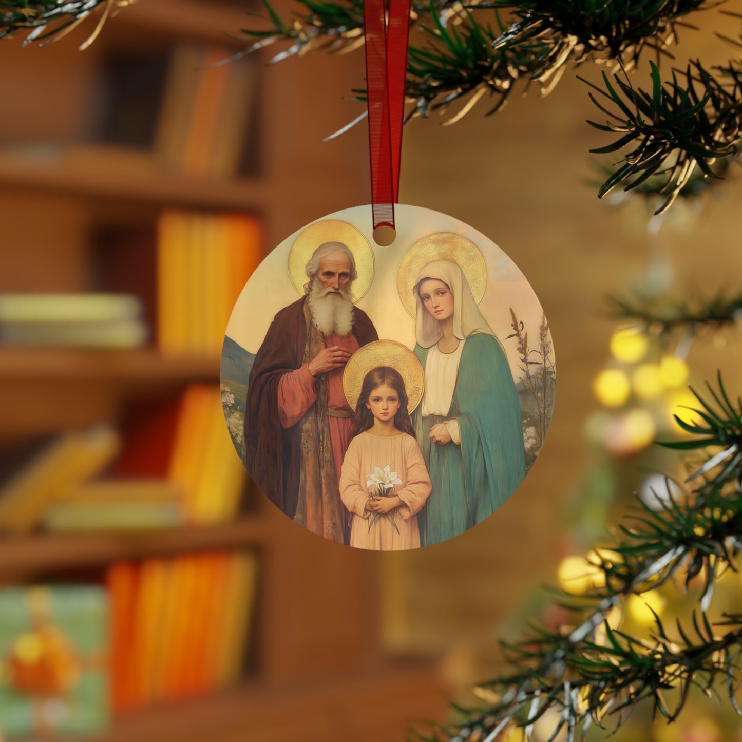Saints Joachim and Anne with Young Mary - Metal Ornament - Religious Holiday Christmas Ornament and Keepsake