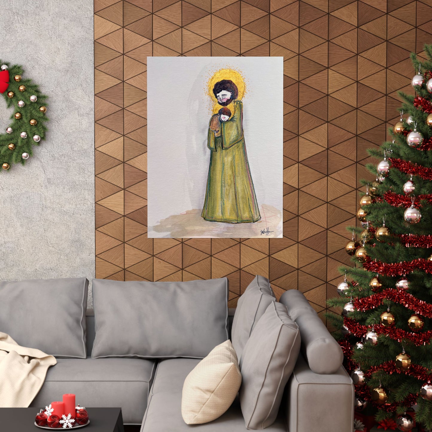 Saint Joseph and Child Jesus Catholic Art Print | Hand-Drawn Watercolor Sacred Artwork | Christian Devotional Wall Art